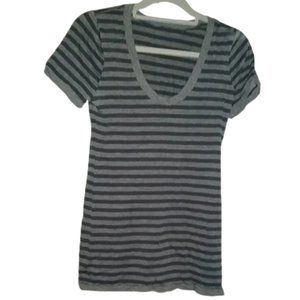 Metalicus Gray Blue Striped Deep V Neck Top Stretch T Shirt Stretchy Tee